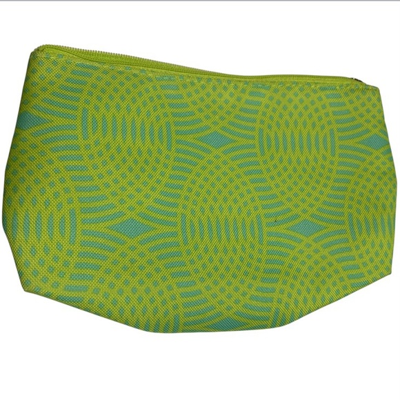 🔴 Clinique Vibrant Lime Green Yellow Blue Geometric Design Cosmetic Makeup Bag - Picture 3 of 6